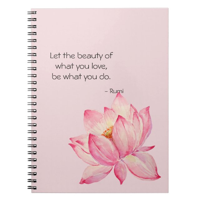 Cuaderno Flor de Loto Rosa Cita de Belleza de Rumi (Frente)