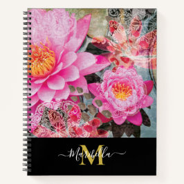 Cuaderno Flor de Loto Rosa Personalizar Monograma Bohemio