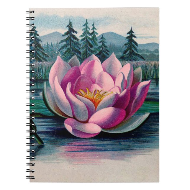 Cuaderno Flor de Lotus rosa vintage (Frente)