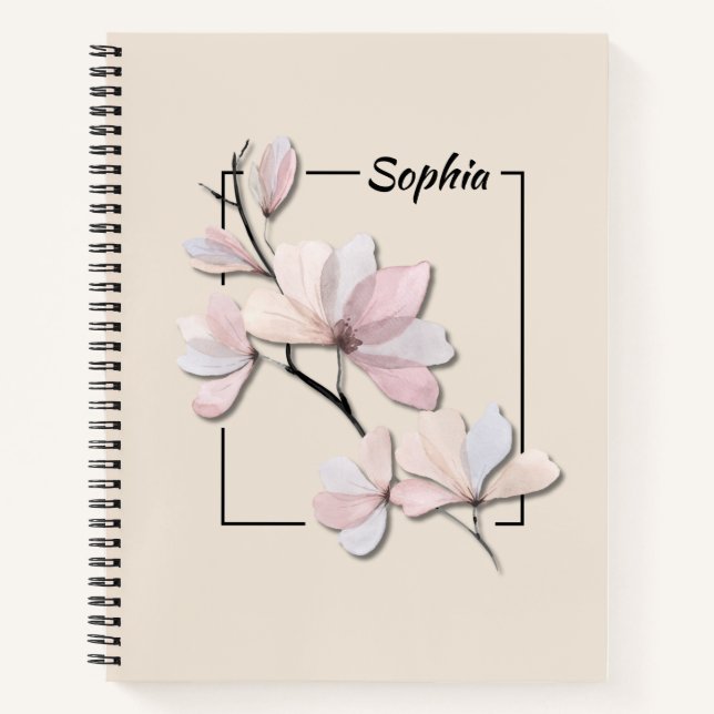 Cuaderno Flor de Magnolia en Acuarela Personalizada (Anverso)