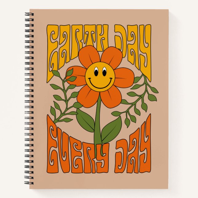 Cuaderno Flor de margarita retro sonriente de los años 70 (Anverso)