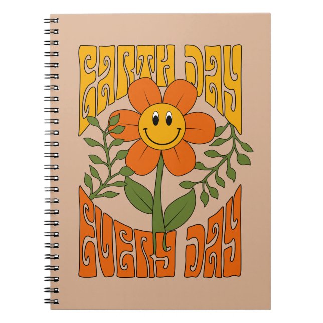 Cuaderno Flor de margarita retro sonriente de los años 70 (Frente)