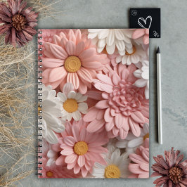 Cuaderno Flor de margarita rosa y blanca en 3D