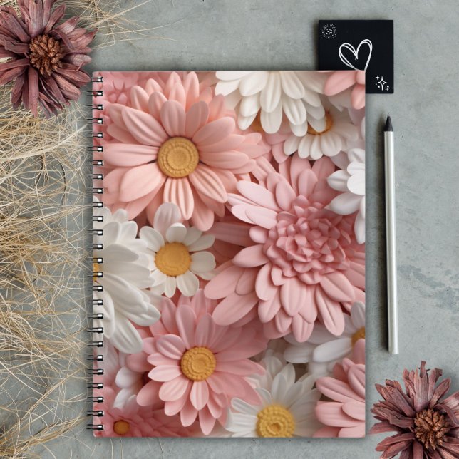 Cuaderno Flor de margarita rosa y blanca en 3D (Subido por el creador)