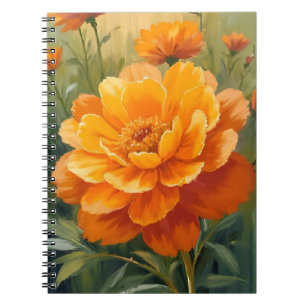 Cuaderno Flor de Marigold   Floral Pintada Acuarela Naranja