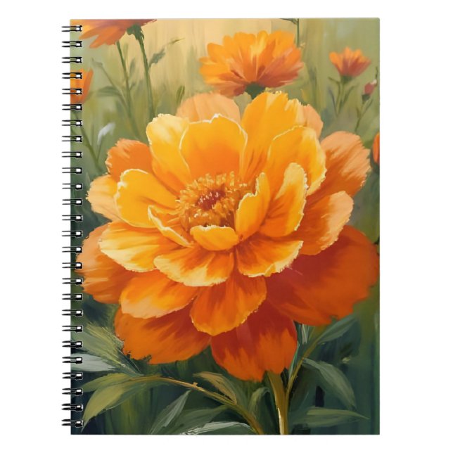 Cuaderno Flor de Marigold | Floral Pintada Acuarela Naranja (Frente)