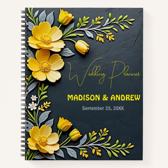 Cuaderno Flor de mariposa amarilla y boda gris (Anverso)