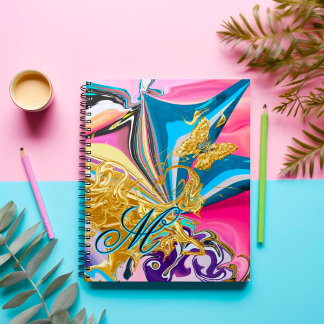 Cuaderno Flor de Mariposa de Oro Monograma Licuado Abstract