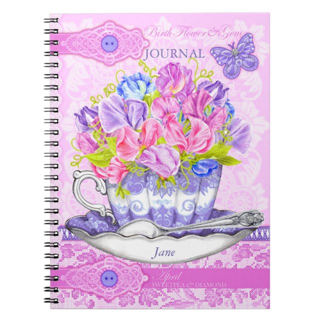 Cuaderno Flor de nacimiento y encaje de abril de Gem (Frente)