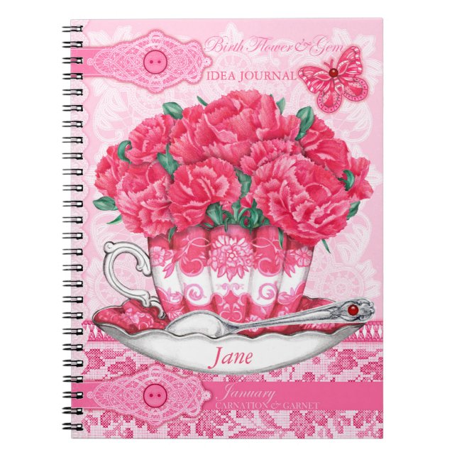 Cuaderno Flor de nacimiento y encaje de enero de Gem (Frente)