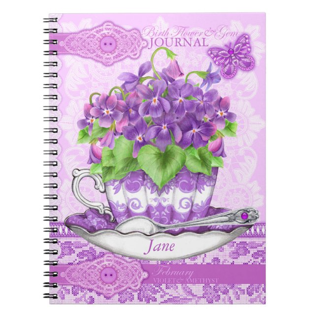 Cuaderno Flor de nacimiento y encaje de febrero de Gem (Frente)