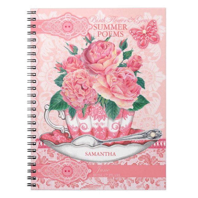 Cuaderno Flor de nacimiento y encaje de junio de Gem (Frente)