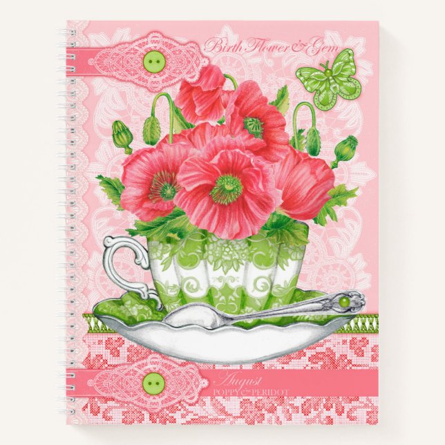 Cuaderno Flor de nacimiento y Gem August Lace Large (Anverso)
