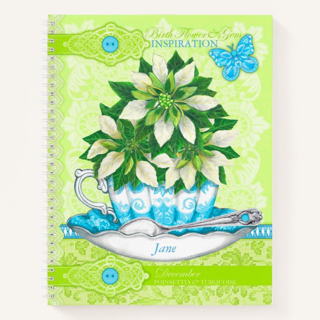 Cuaderno Flor de nacimiento y Gem Diciembre Lace Large (Anverso)