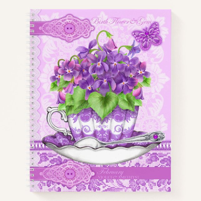Cuaderno Flor de nacimiento y Gem Febrero Lace Long (Anverso)