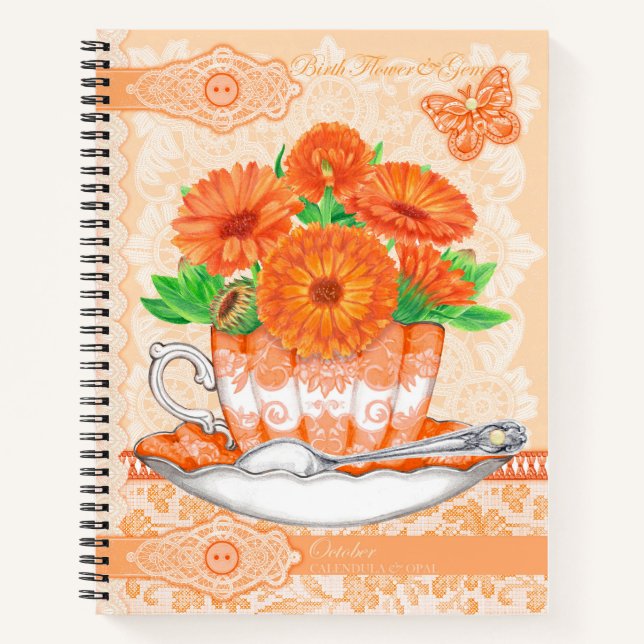 Cuaderno Flor de nacimiento y Gem Octubre Lace Large (Anverso)