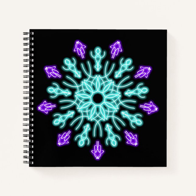 Cuaderno Flor de neón turquesa y púrpura (Anverso)