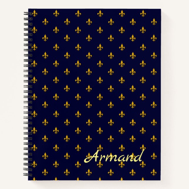 Cuaderno Flor de oro de Lis sobre azul marino (Anverso)