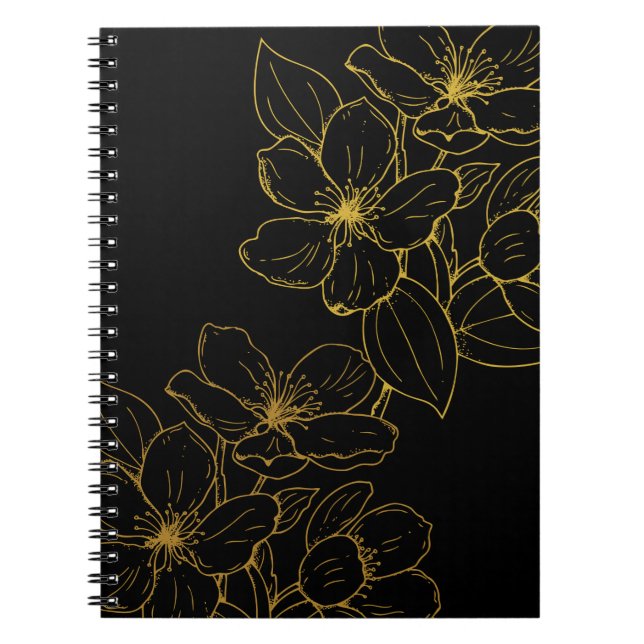 Cuaderno Flor de oro en libros y diarios de notas negras (Frente)