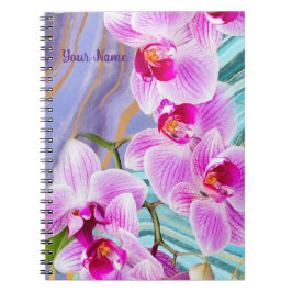 Cuaderno Flor de orquídea rosa Mármol morado personalizado