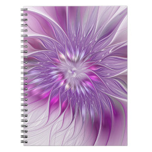 Cuaderno Flor de pasión abstracta fractal rosa púrpura