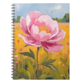 Cuaderno Flor de Peonía | Campo de Flores Rosadas Acuarela
