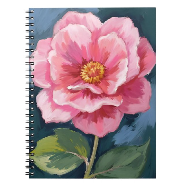 Cuaderno Flor de Peonía Rosa Acuarela Floral (Frente)