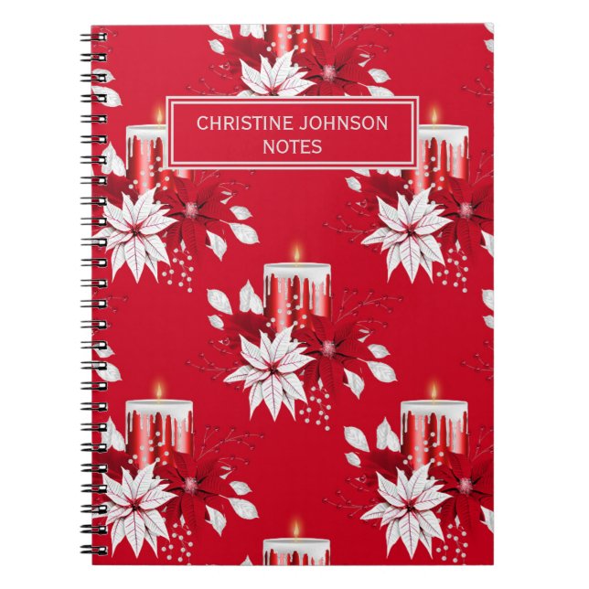 Cuaderno Flor de poinsettia blanca y roja de moda (Frente)