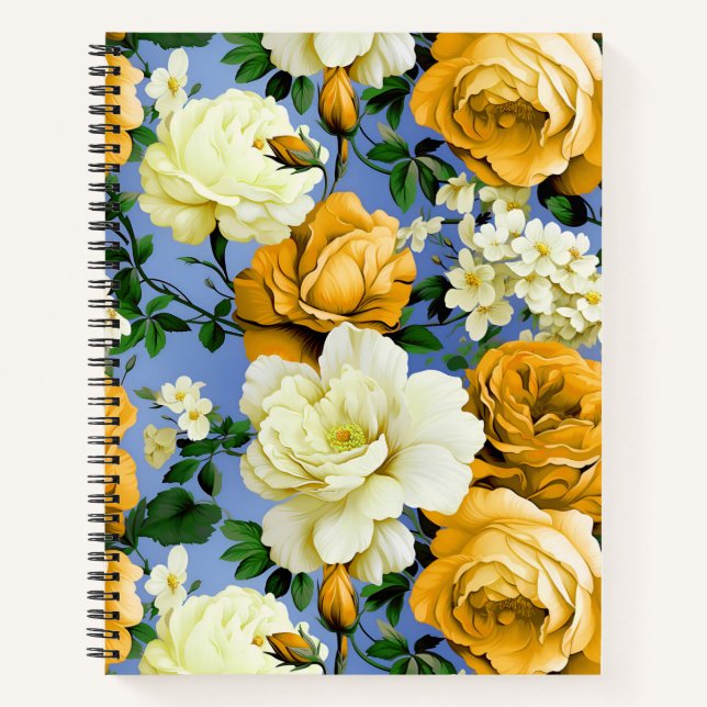 Cuaderno Flor de rosa amarillo retro grande (Anverso)
