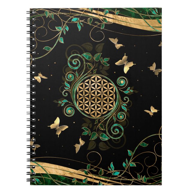 Cuaderno Flor de vida - Biznidos malaquitas y mariposas (Frente)