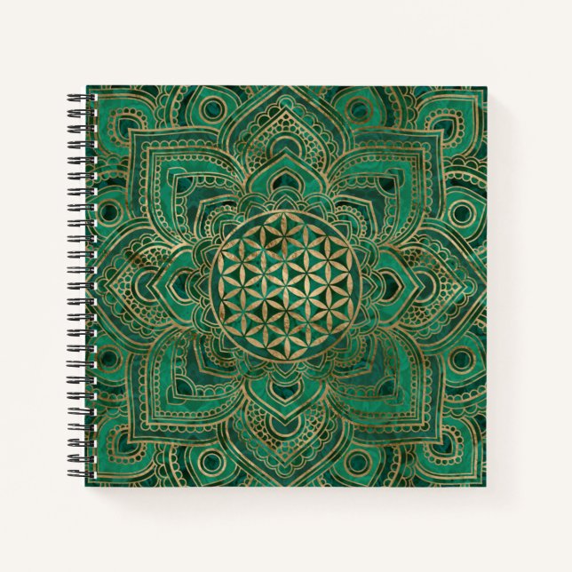 Cuaderno Flor de vida en Lotus - Malaquita y oro