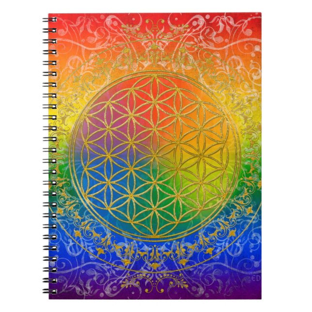 Cuaderno Flor de vida - Oro ornamento arcoiris (Frente)