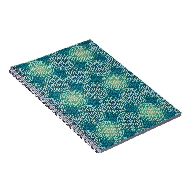 Cuaderno Flor de vida - patrón de sello - azul cian (Lado Derecho)