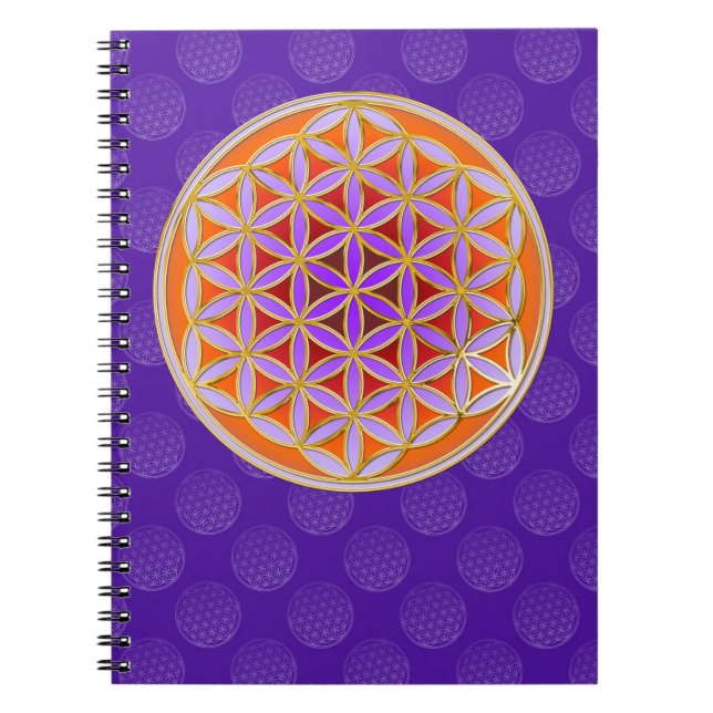 Cuaderno Flor de vida - Violeta naranja estilo botón (Frente)