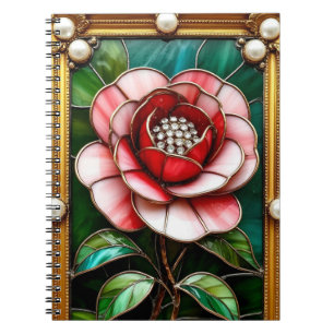 Cuaderno Flor de vidrio teñido elegante con marco intrincad