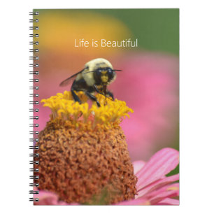 Cuaderno Flor de Zinnia Rosa Abeja Jardín (mi fotografía)