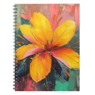 Cuaderno Flor dorada: expresión floral abstracta vibrante