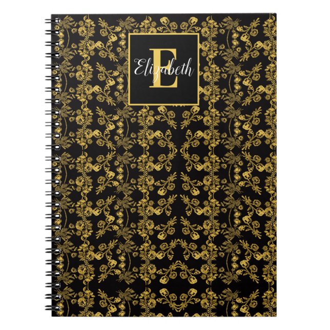 Cuaderno Flor dorada Monogrammed Damask (Frente)