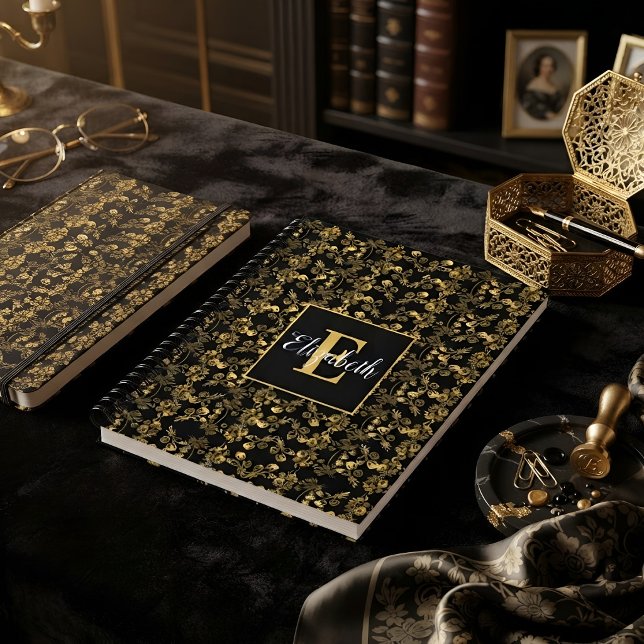 Cuaderno Flor dorada Monogrammed Damask (Subido por el creador)