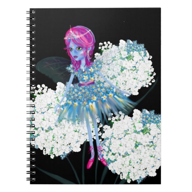 Cuaderno Flor Fairy Art de LeahG azul rosa negro blanco (Frente)