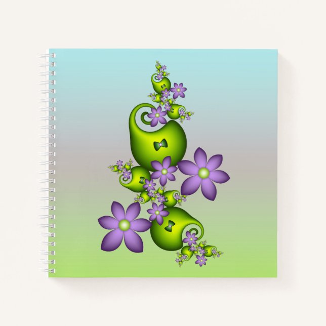 Cuaderno Flor Floral Fantasía Lilac Flores Formas verdes Fr (Anverso)