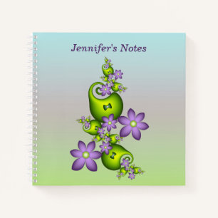 Cuaderno Flor Floral Fantasía Lilac Flores verdes Fractal N
