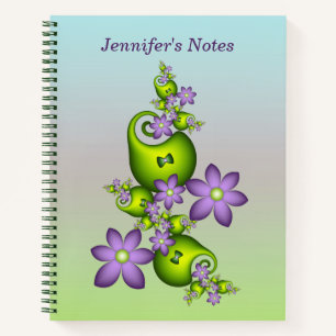 Cuaderno Flor Floral Fantasía Lilac Flores verdes Fractal N