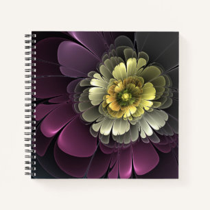 Cuaderno Flor Fractal Abstracta Moderna Purpura Gris Khaki