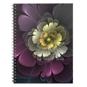 Cuaderno Flor fractal abstracta moderna purpura gris khaki