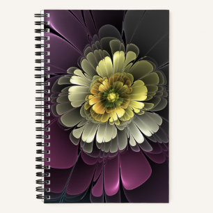 Cuaderno Flor Fractal Abstracta Moderna Purpura Gris Khaki