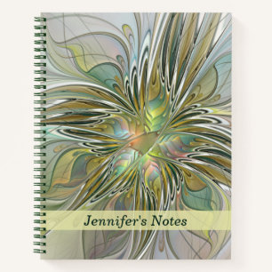 Cuaderno Flor Fractal floral moderna W. Gold Name