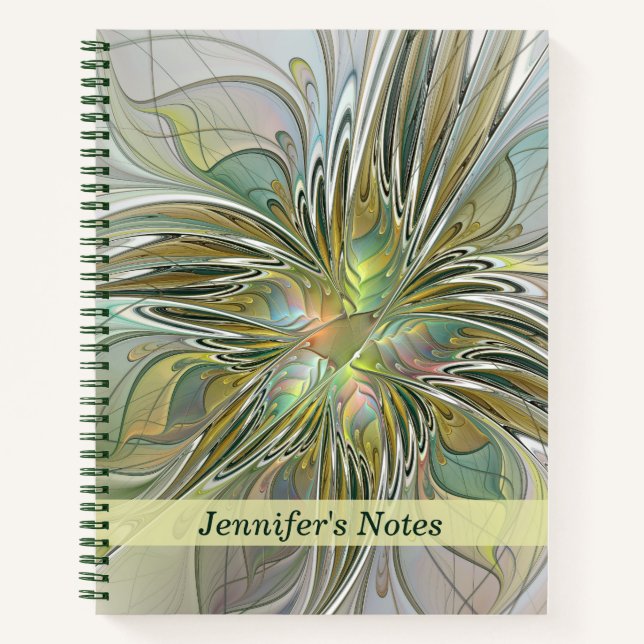 Cuaderno Flor Fractal floral moderna W. Gold Name (Anverso)