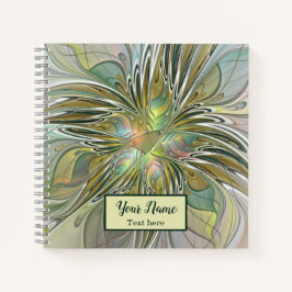 Cuaderno Flor Fractal floral moderna W. Gold Name