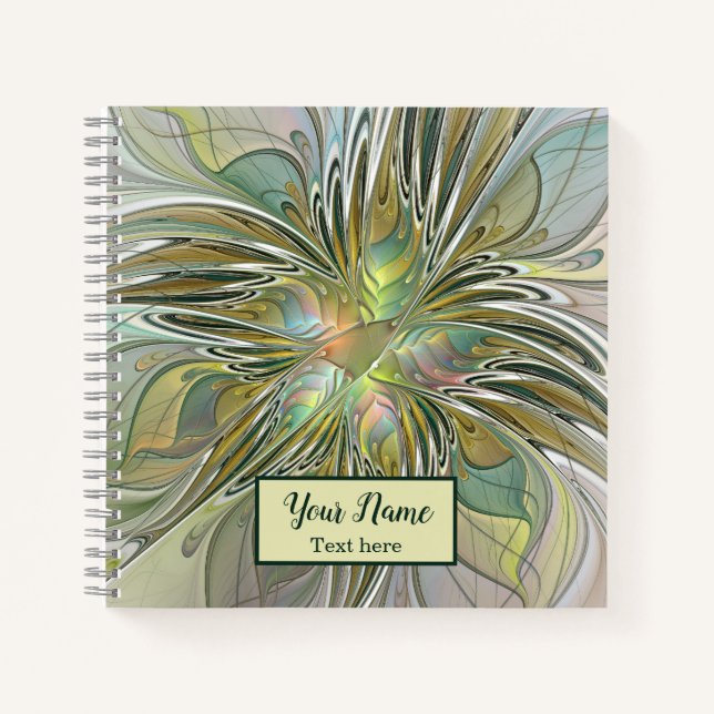 Cuaderno Flor Fractal floral moderna W. Gold Name (Anverso)